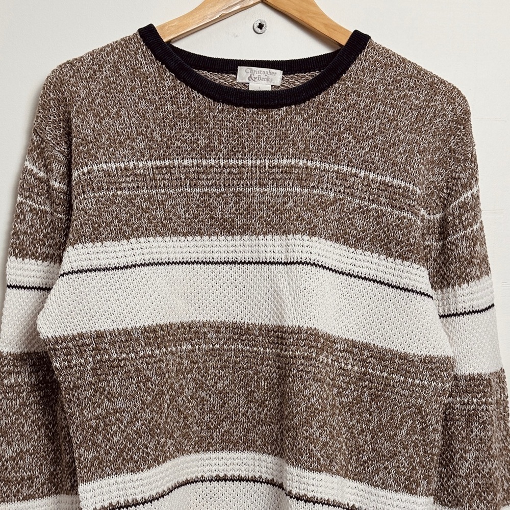 Cotton/Ramie mix Crew neck Sweater - blocked stripes - Size L - Picture 3 of 7